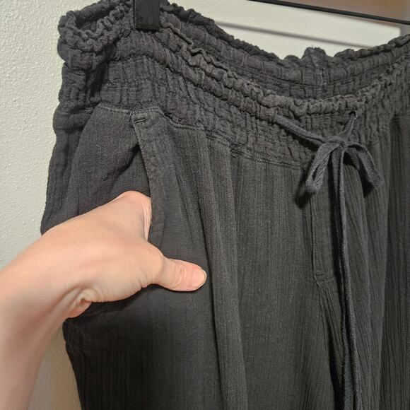 Old Navy Pants Womens XL Black Crinkle Cotton Cropped Drawstring Waist Pockets - Picture 5 of 11